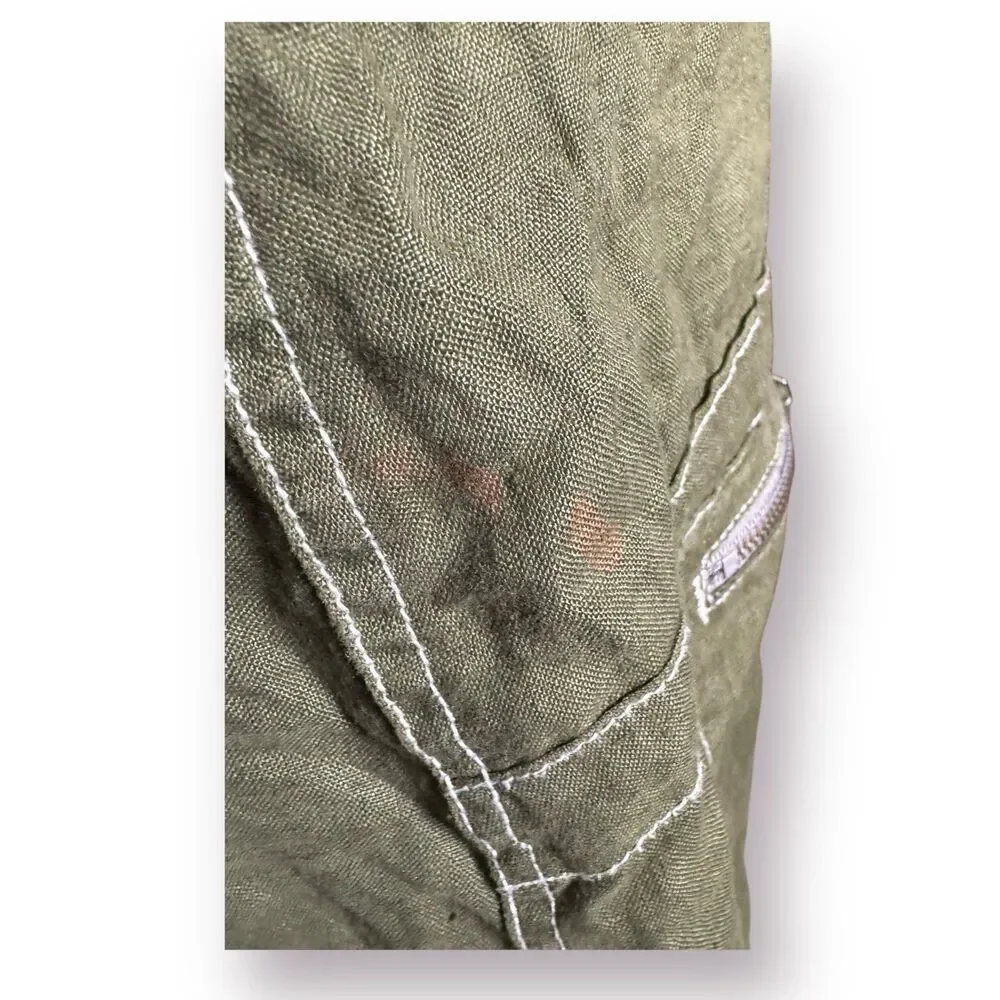 Pete & Greta 100% Green Linen‎ Belted Cargo Mini Skirt Size 4 Retro Midi Skirt